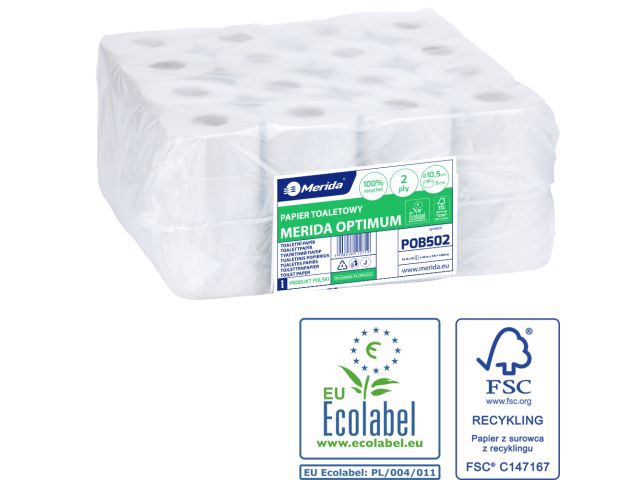 MERIDA OPTIMUM roll toilet paper, white, 2-ply, 11,5 cm diameter, recycled paper, 50 m (32 rolls / pack.)